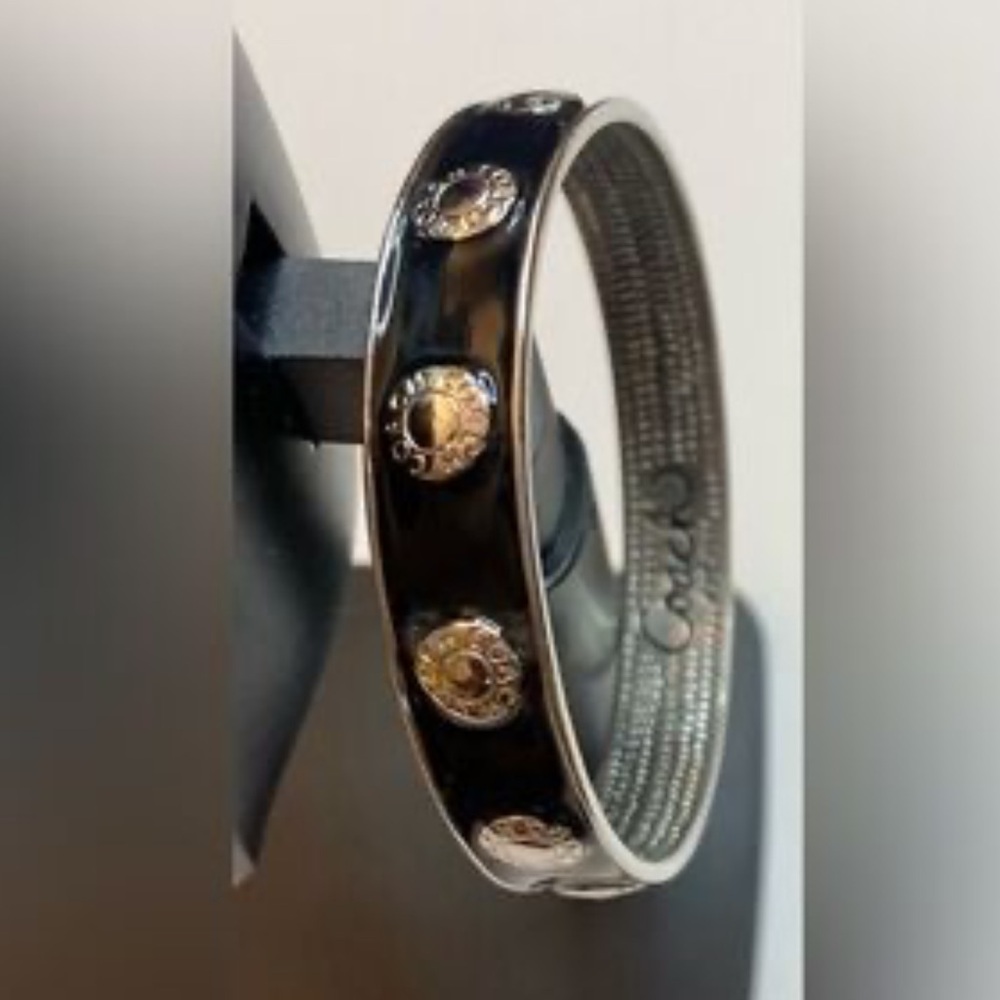 Coach Enamel Bangle Bracelet in Black And Silver